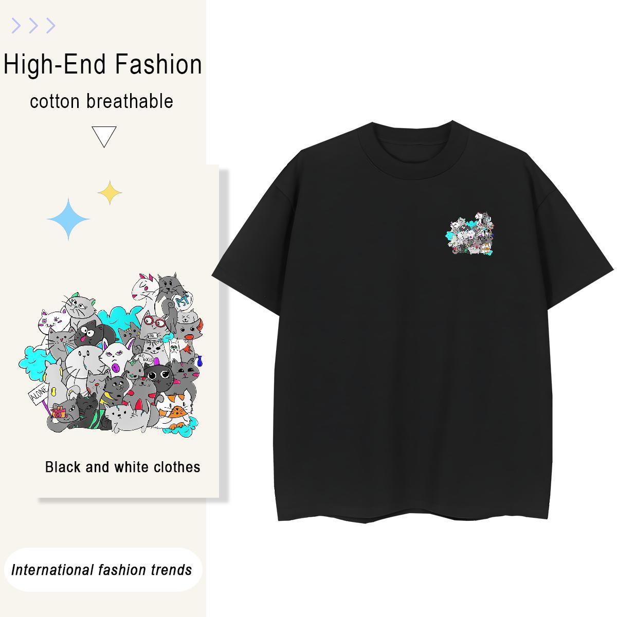 Men T Shirts 230g Cotton cat Street Wear Breathable Short Sleeve Custom Anime Tshirts Fashion Designer Cool Design Tees