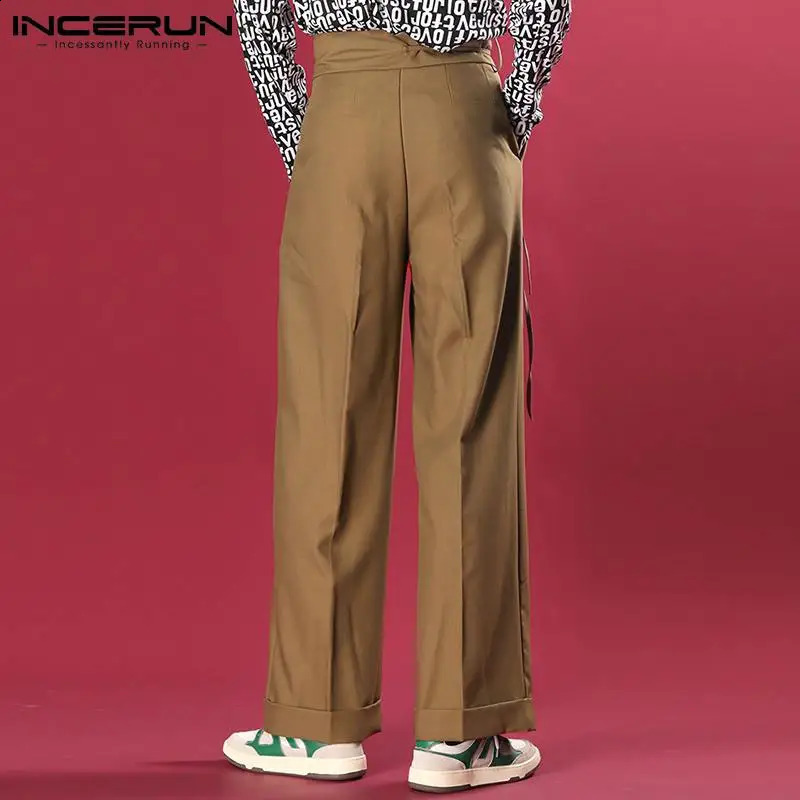 Mens Pants Runner Lace Pocket Solid Street Clothing Casual Straight Trouser Bag Fashion Korean S5XL INCERUN 240812