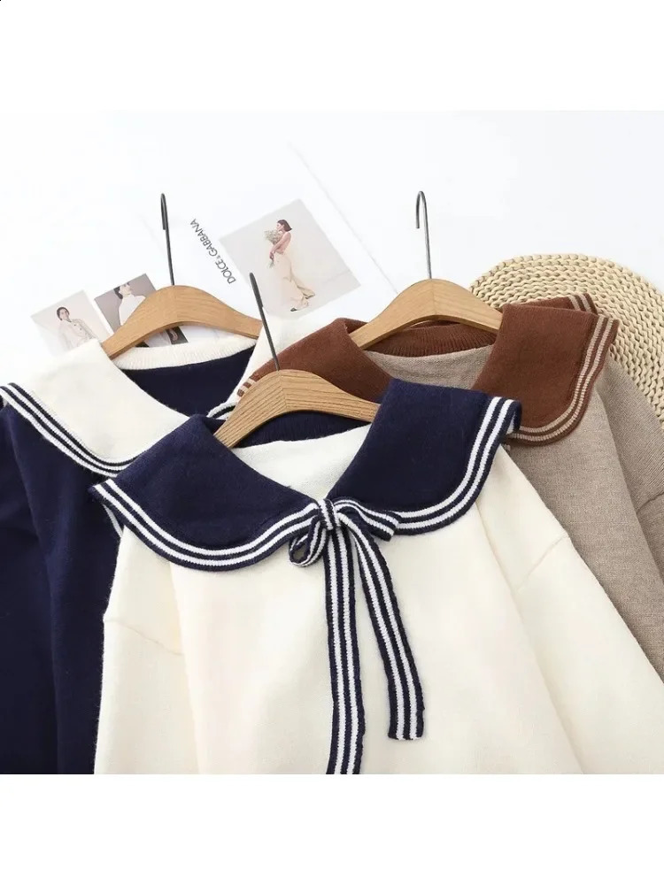 High Quality JK Navy Sweater Women Spring Sailor Collar Long Sleeves Warm Knitted Pullovers Fashion Preppy Style Knitwears 240812