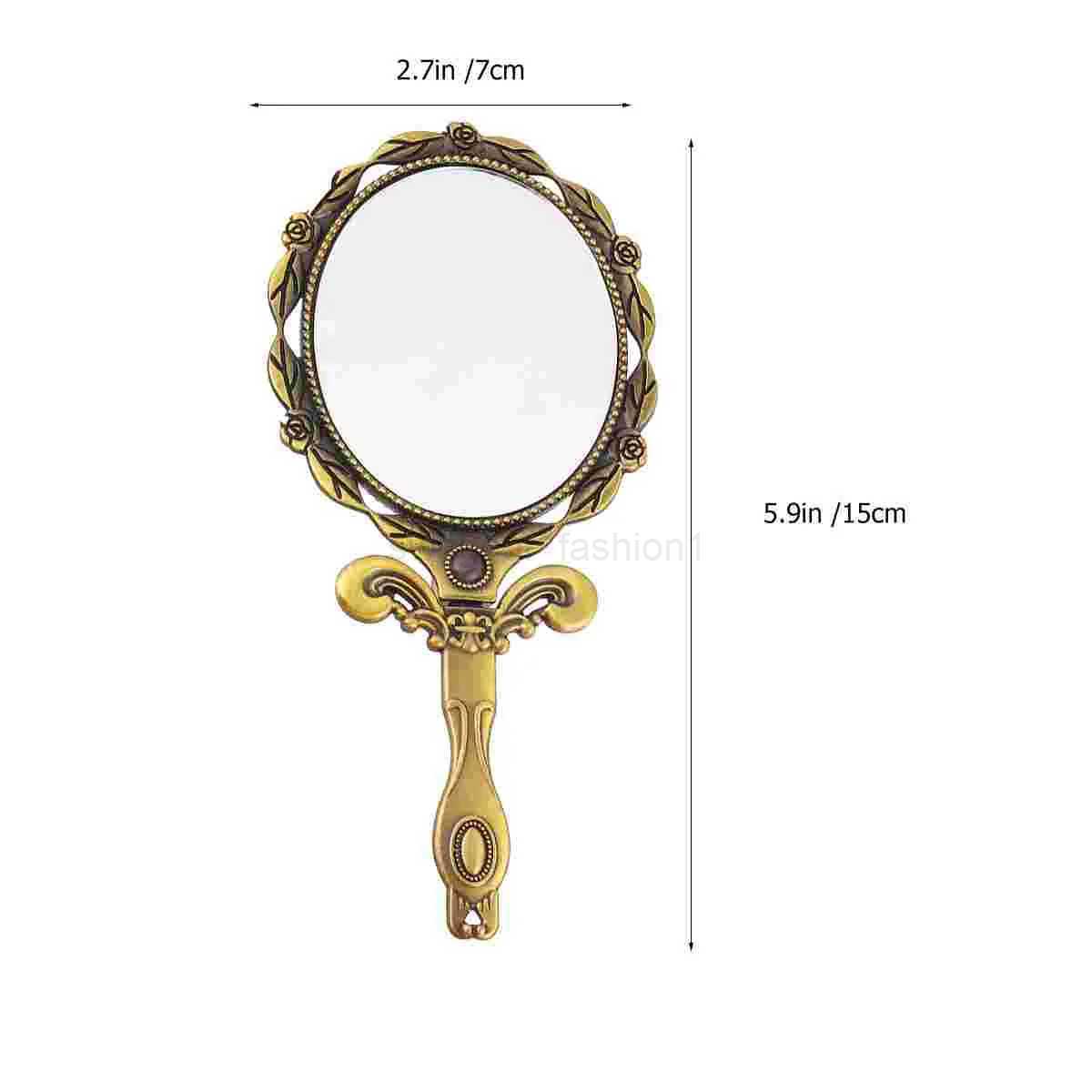 Little Hand Held Gold Mirror Womens Purse Dresser Small Handle Dressing Table Oval Miss Make upXJ240813