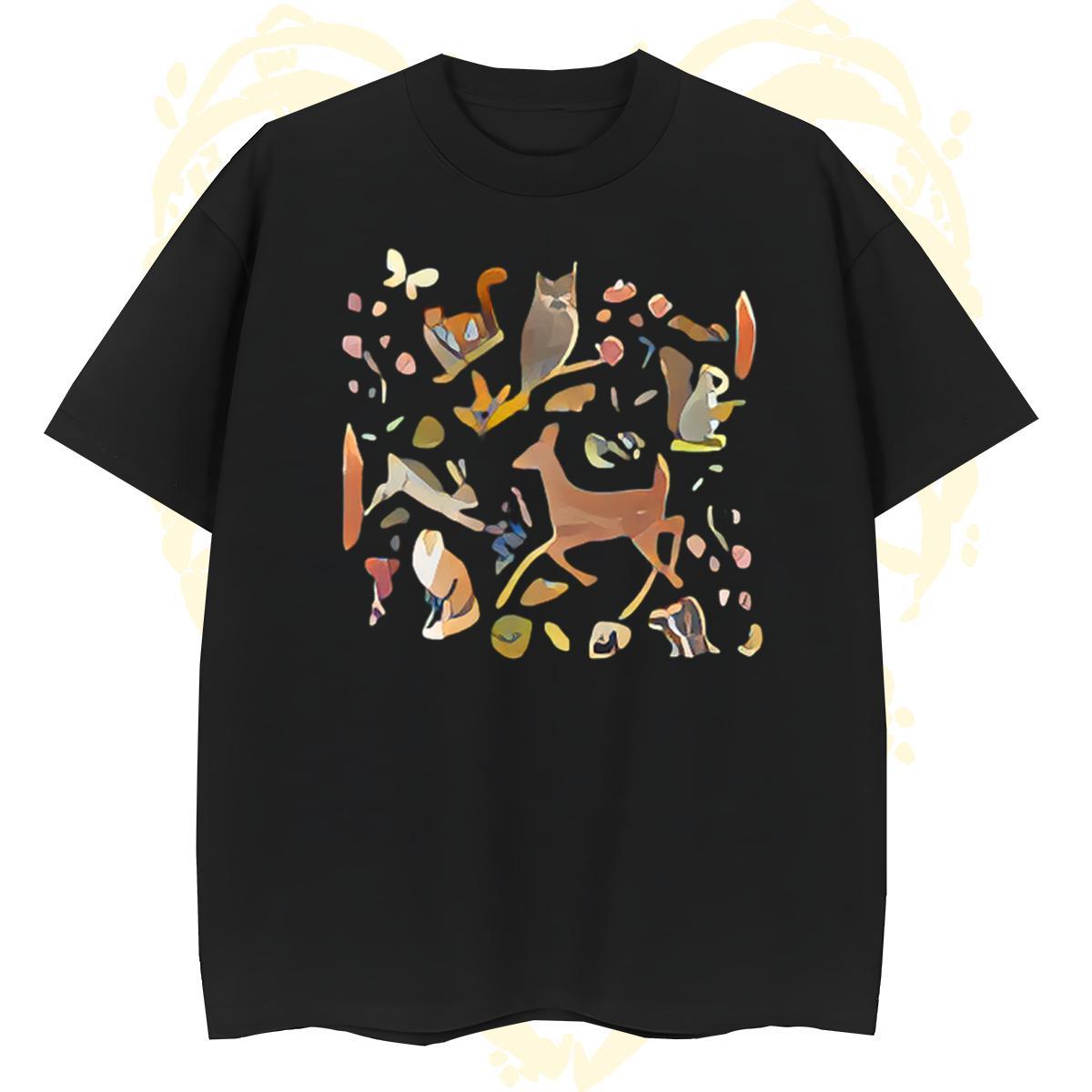 Comfortable T Shirt For Man Deer Crew Neck Street Casual Black Oversized 230g 100% Cotton Mens Tshirts Casual New Polos