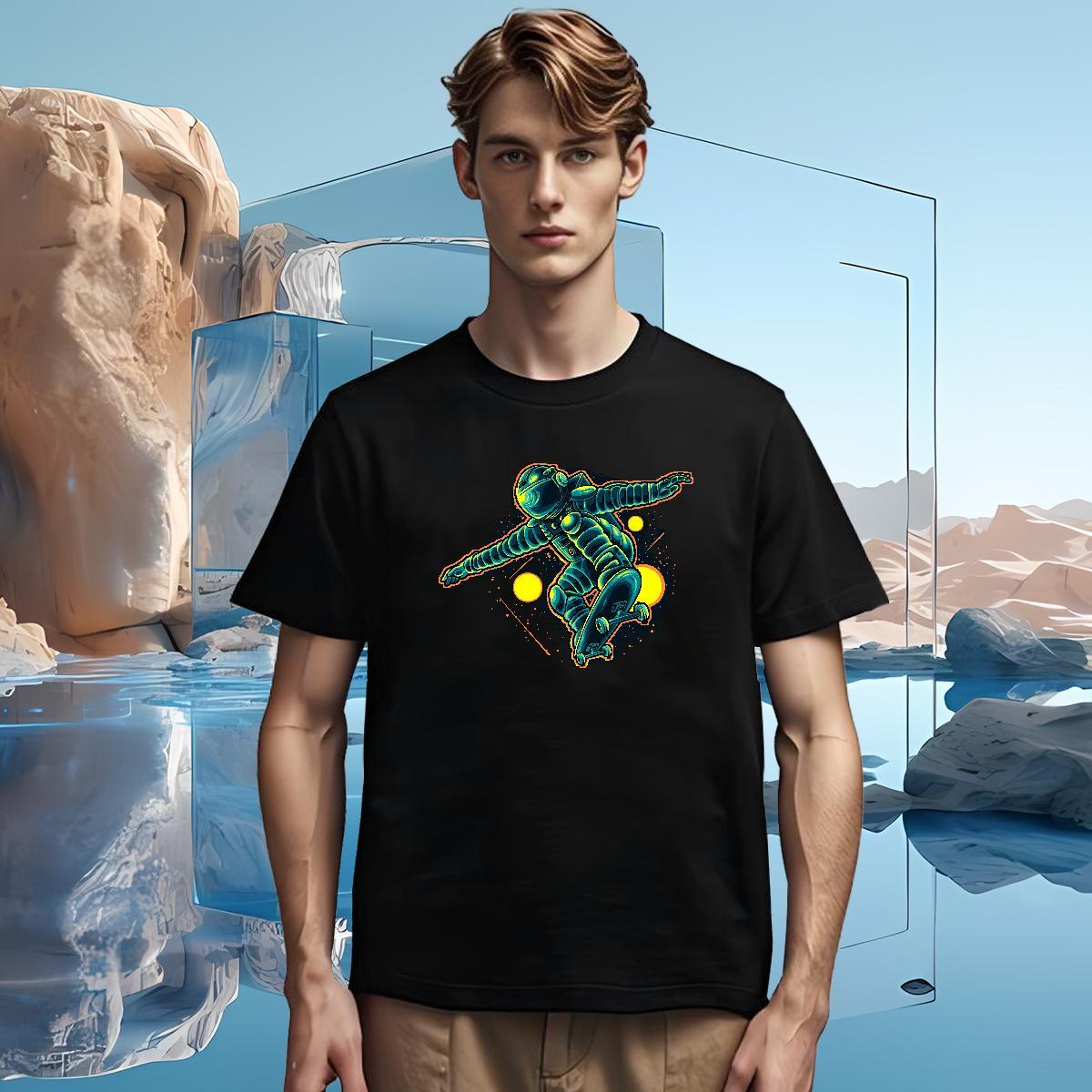 T shirt 230g Pure Cotton universe Beach Breathable Crew Neck Floral Print Mens Tshirts 2024 Summer Comfortable Wear