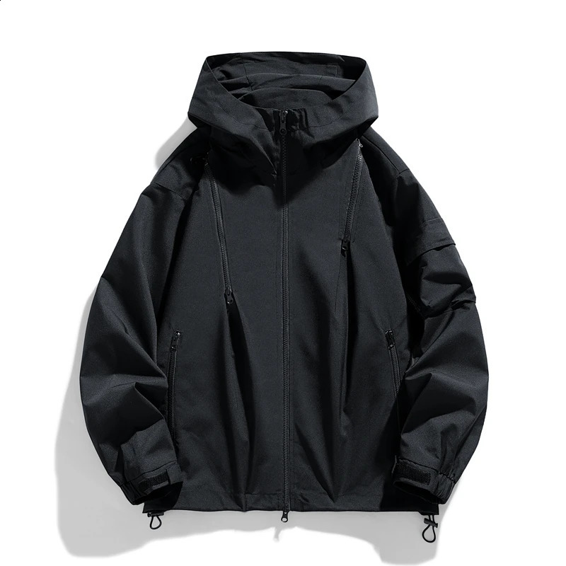 Men Jacket Coat Black Windbreaker Trench Plus Size 2024 Oversize Pockets Spring Autumn Hooded Casual Male Thin Softshell Loose 240812