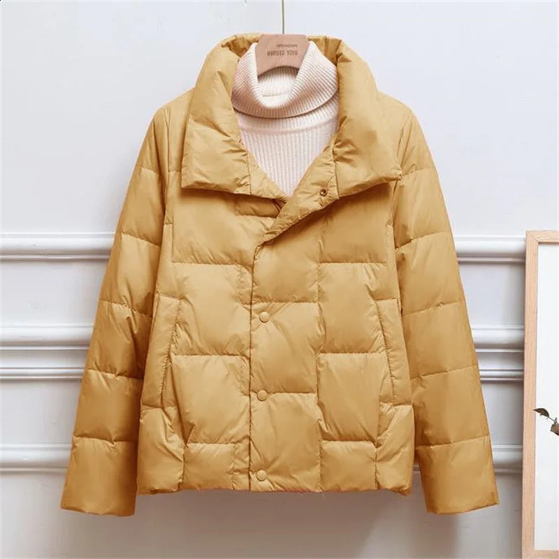 Autumn Winter Parkas Women Fashion Stand-up Collar Lightweight Thin Down Cotton Coat Female Casual Warm Outerwear 5XL 240813