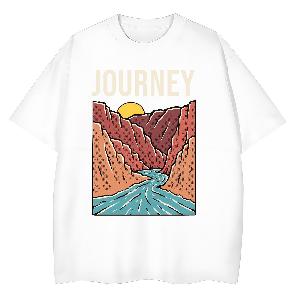Loose Men Tshirts Beach 230g Cotton Custom Printing Short Sleeve O-Neck mountains T-Shirts for Men New Arrival Tops Shirt