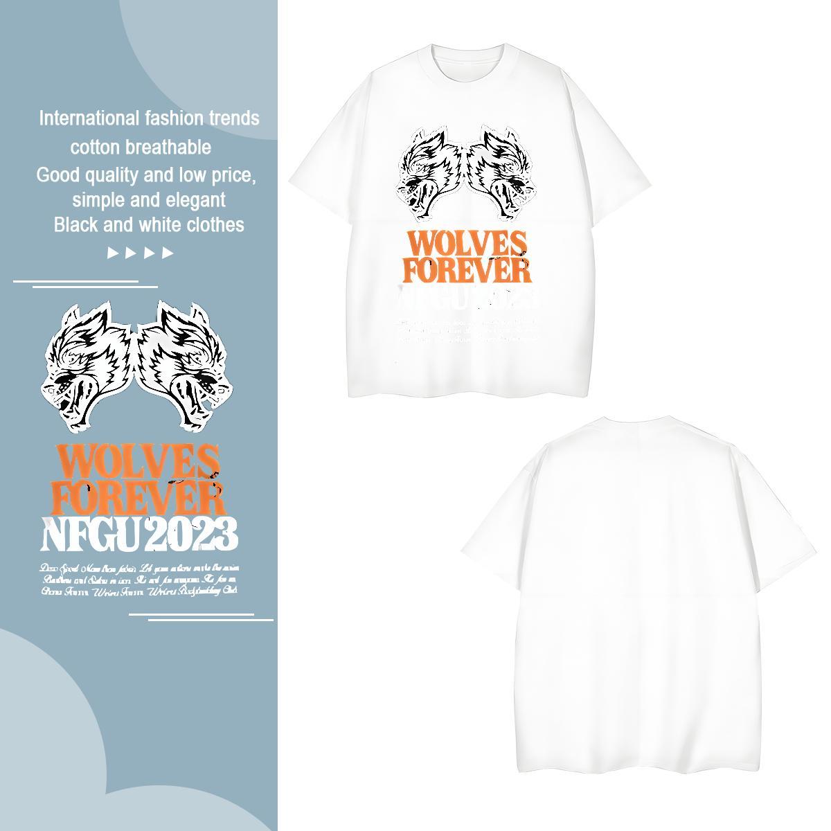 T-Shirts 230g Pure Cotton wolf Casual Daily Wear Crew Neck Breathable DIY Logo Oversized Tshirts Brand High Quality Tee Shirt