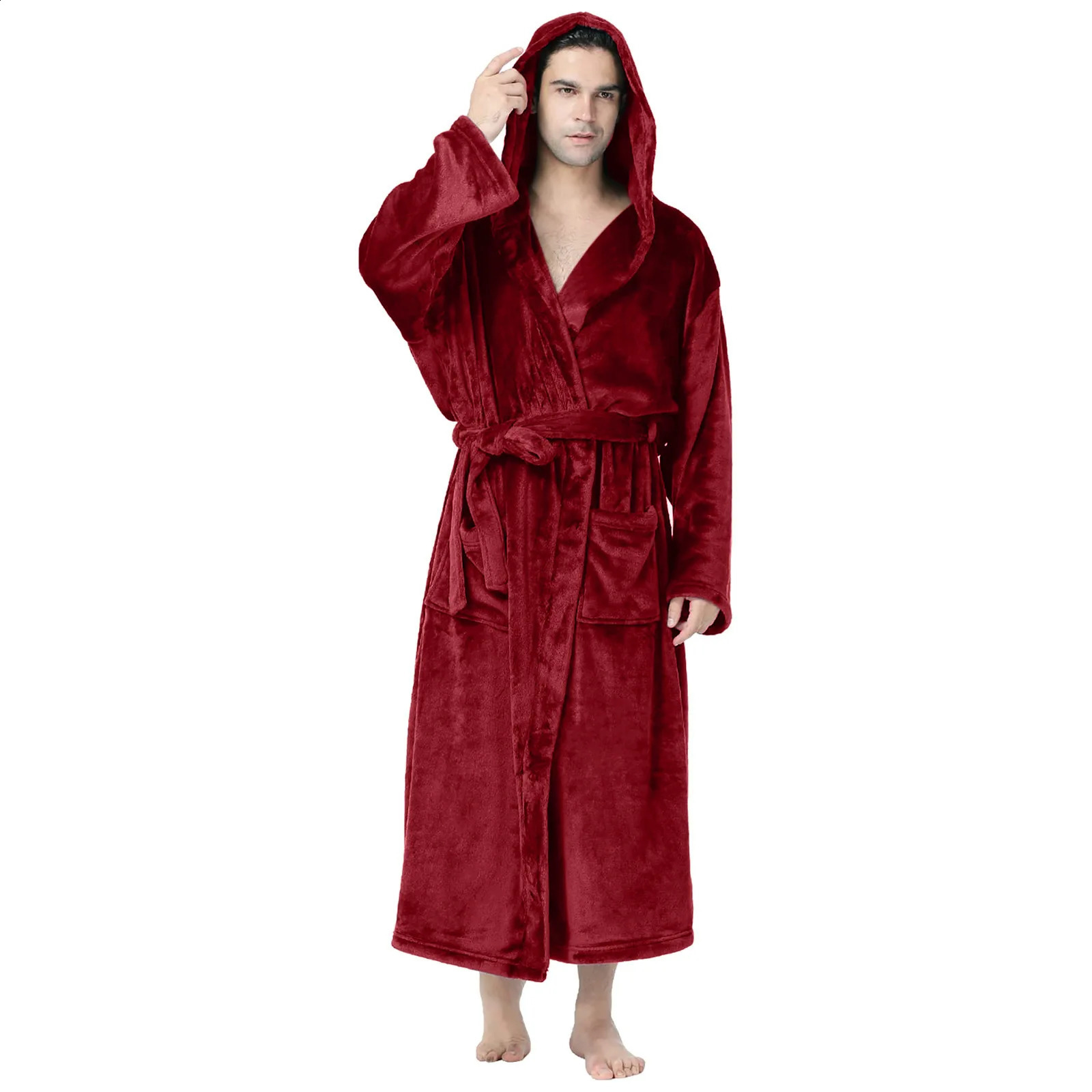 Men Winter Pajamas Bathrobe Home Clothes Sleepwear Warm Plush Home Clothes Long Sleeve Velour Mens Robes Plus Size S-5XL 240812