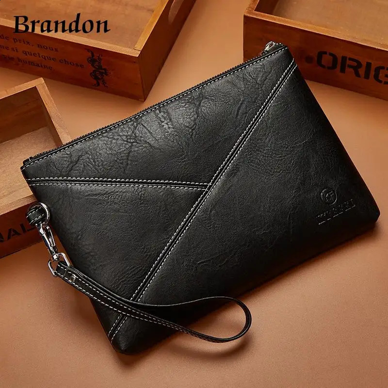 high-end PU material European and American retro mens handbag business casual handbag lightweight underarm storage bag 240812