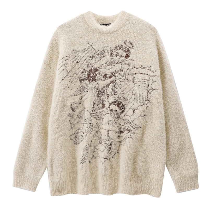 Schoolgirl Y2K Harajuku Goth Angel Print Sweater Long Sleeve Jumper Oversize Knit Autumn Winter Sweater Casual Men Women Sweater 240812