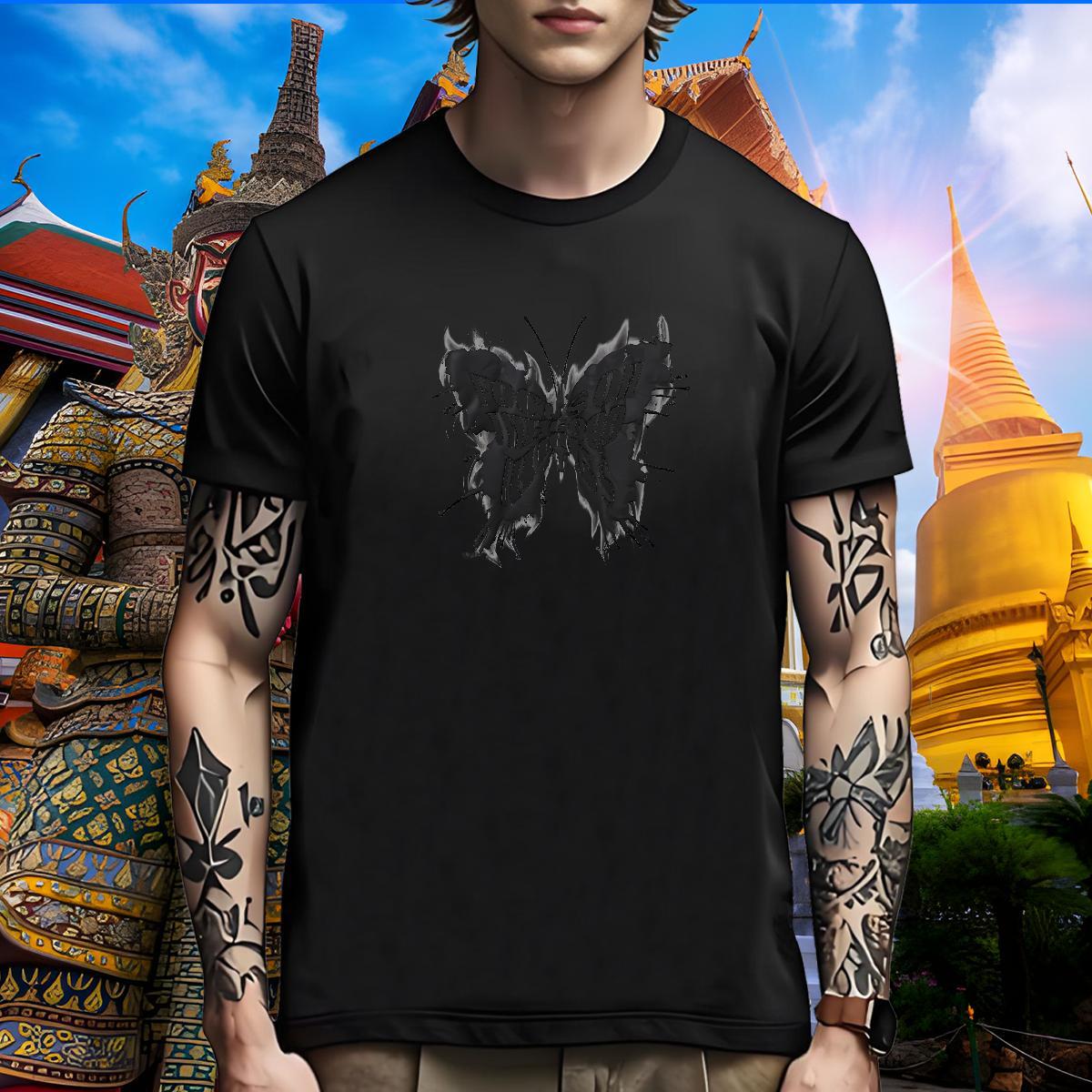 Unisex Mens T Shirts Butterfly O-Neck Short Sleeve Hip Hop Custom Anime 230g 100% Cotton Men Clothes T-Shirt DIY Customized Tees Shirts