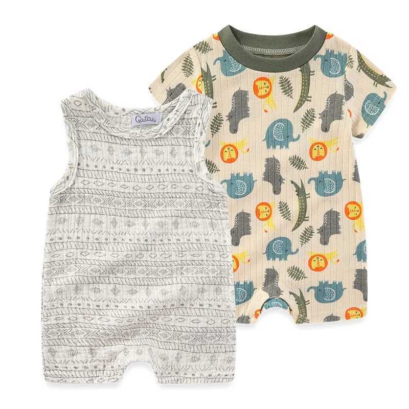2 pieces of pure cotton newborn baby girl clothing flower 0-12M cartoon unisex sleeveless baby boy clothing summer print W240812