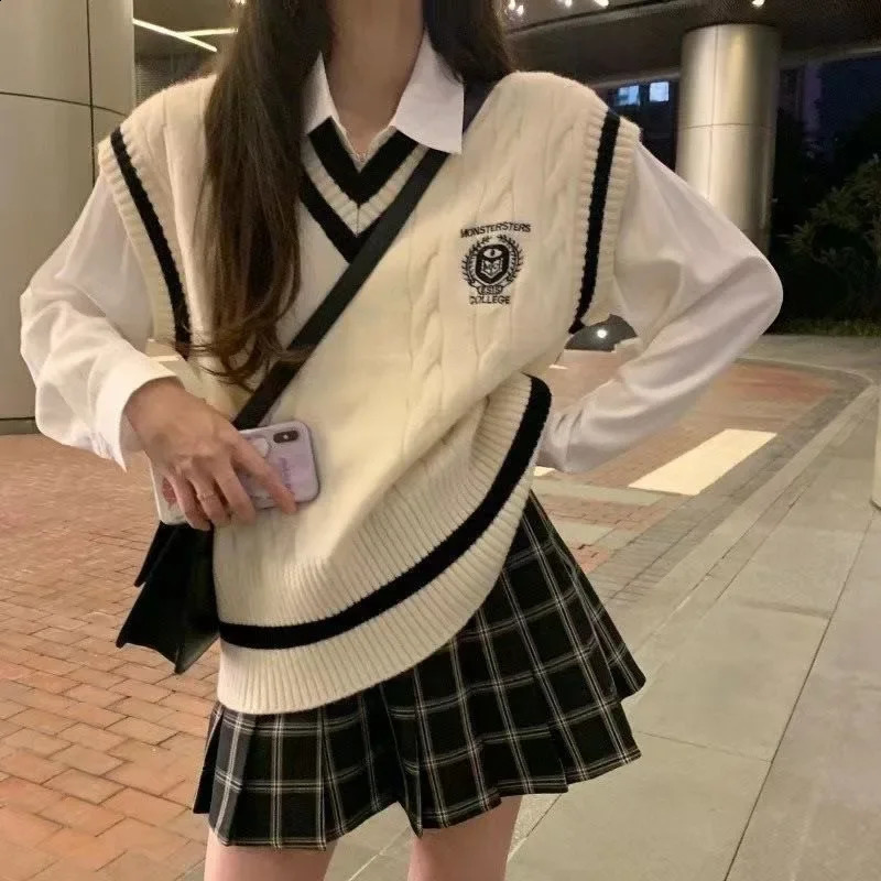 PTKPCC Spring and Autumn Knitted Vest Womens Sweater Korean Edition British Academy Style Sang Wear Versatile Top 240812