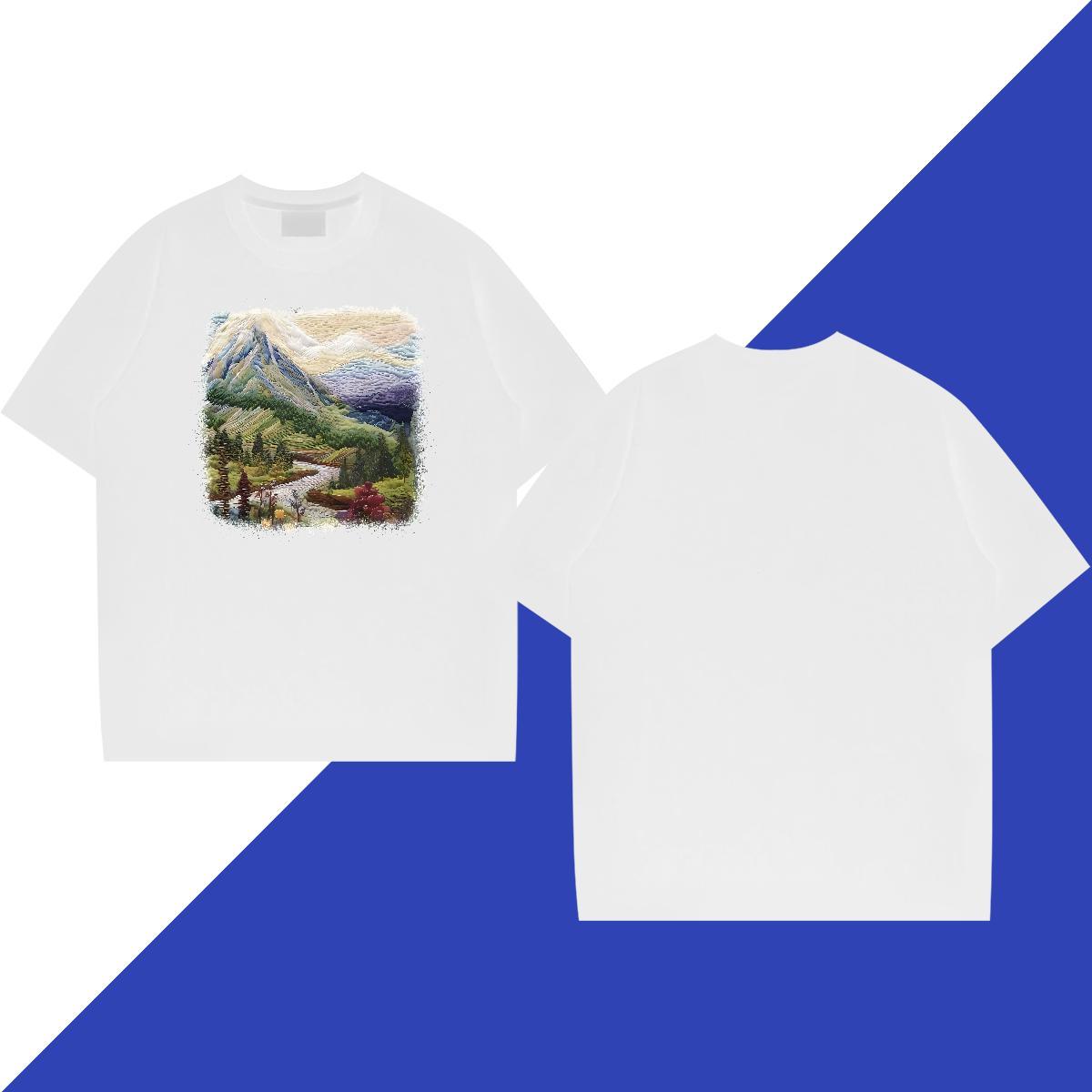 Loose Tshirts Beach 100% Cotton 230g Asian Size Short Sleeve O-Neck Mountain T-Shirts Wholesale Tops