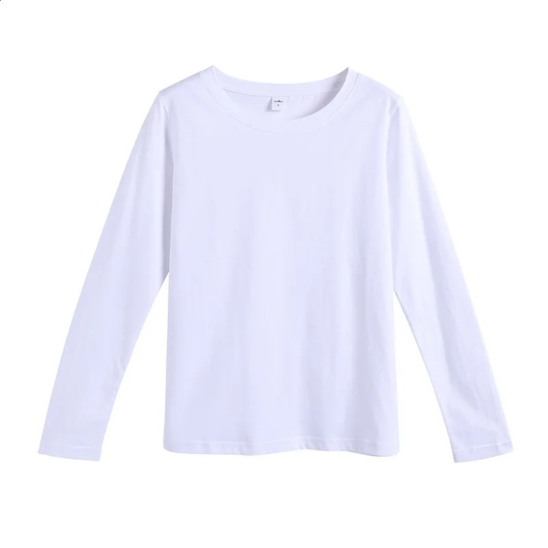 Womens solid color long sleeved Tshirt womens Spring and Autumn Korean bottom shirt white top 240812