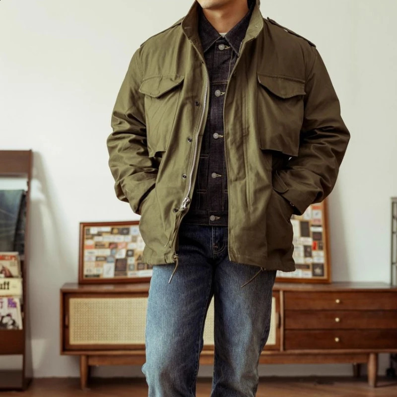 American retro stand up collar mens plus size workwear loose casual high street jacket windproof top 240812