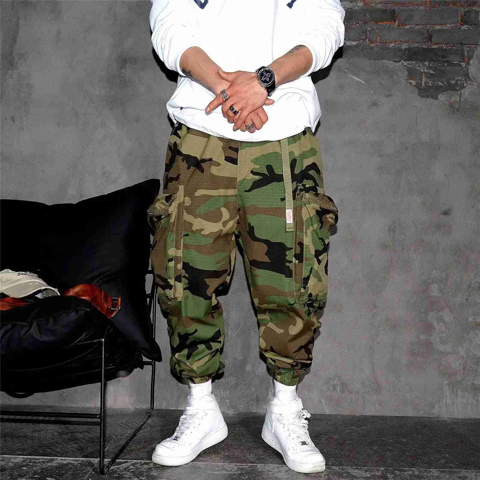 Camouflage Cargo Pants For Men Spring Autumn 2023 New Style Casual Tightened Nine-point Mens Trendy Harem Pants Cross-borderXJ240813