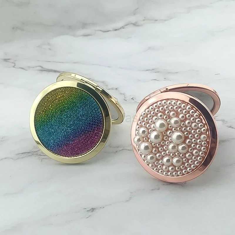 Rose Gold Silver Pearl Pocket Mirror Alloy Makeup Mirror Portable Mini Round Folded Compact Mirrors Double Side Makeup MirrorsXJ240813