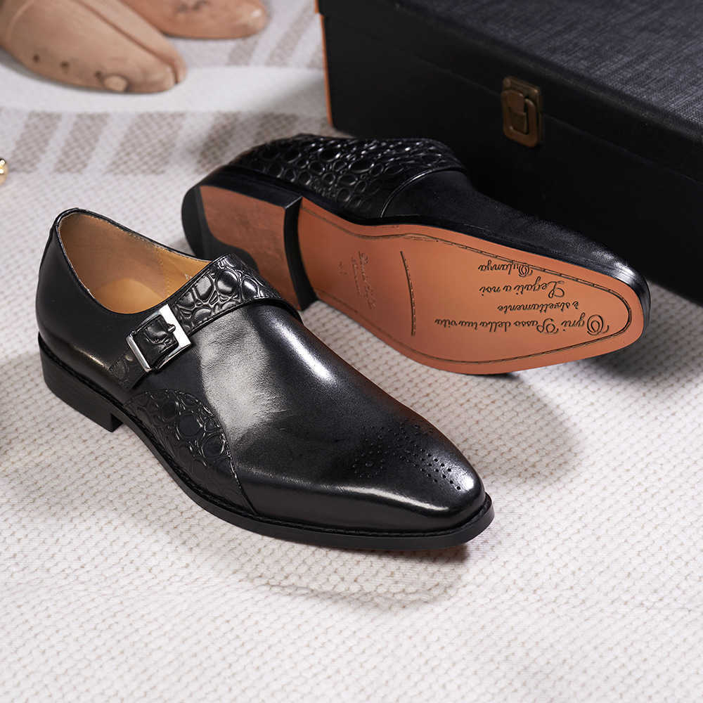 CMM Mens Leather Shoes Genuine Leather Autumn Business Dress Leather Shoes Mens British Style Handmade Leather Mengke Shoes Monk Shoes