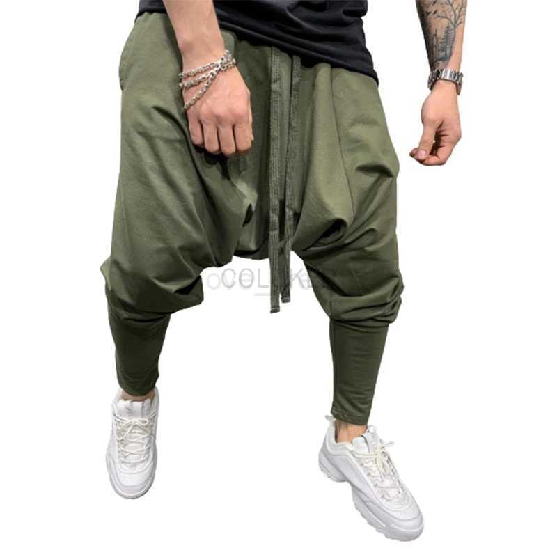 Mens Hip Hop Pants Casual Jogging Harem Pants Drop Crotch Loose Baggy Black Green White Streetwear MenXJ240813