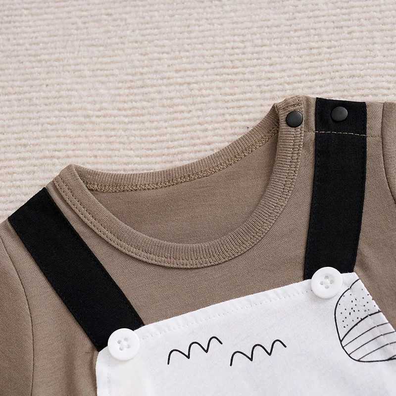 Baby boy girl newborn casual cute cartoon whale fake two piece baby jumpsuit cotton summer short sleeved jumpsuit W240812