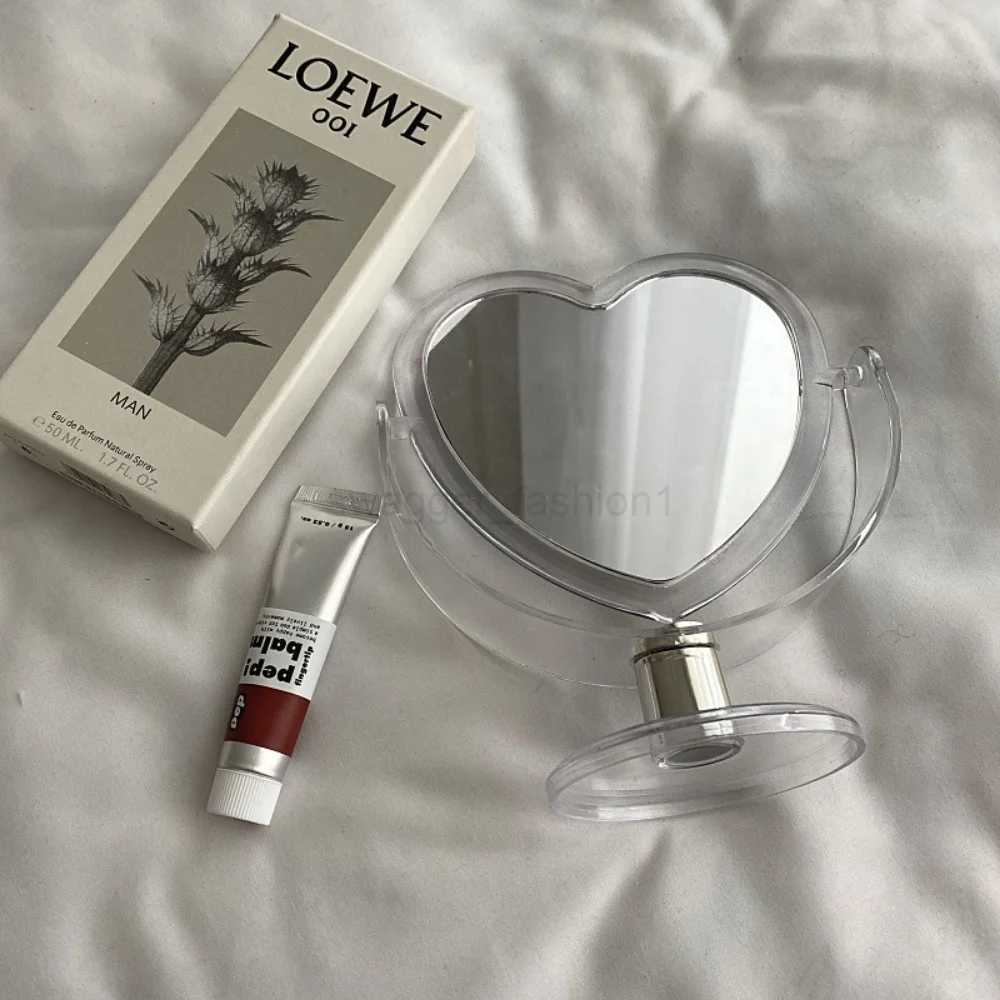 1pc Acrylic Double Side Makeup Mirror Cute Heart Shaped Cosmetic Mirror Transparent Base Home Bedroom Desktop Make Up MirrorXJ240813