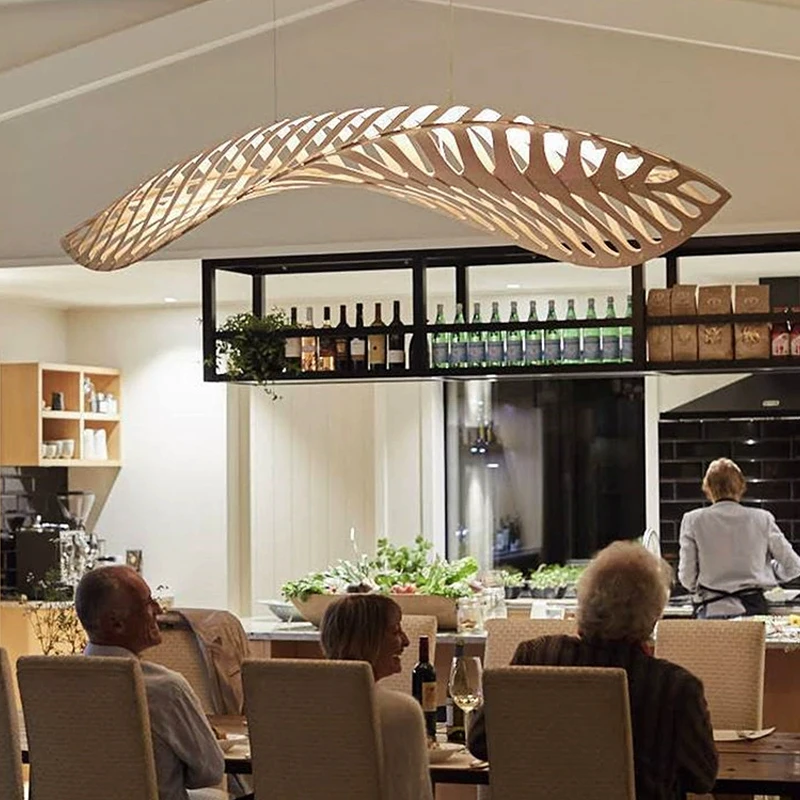 Nordic Minimalist Creativity Wabi Sabi Wood Art Fish Bone Chandelier Restaurant Bar Cafe Dining Room Home Decor Pendant Lights