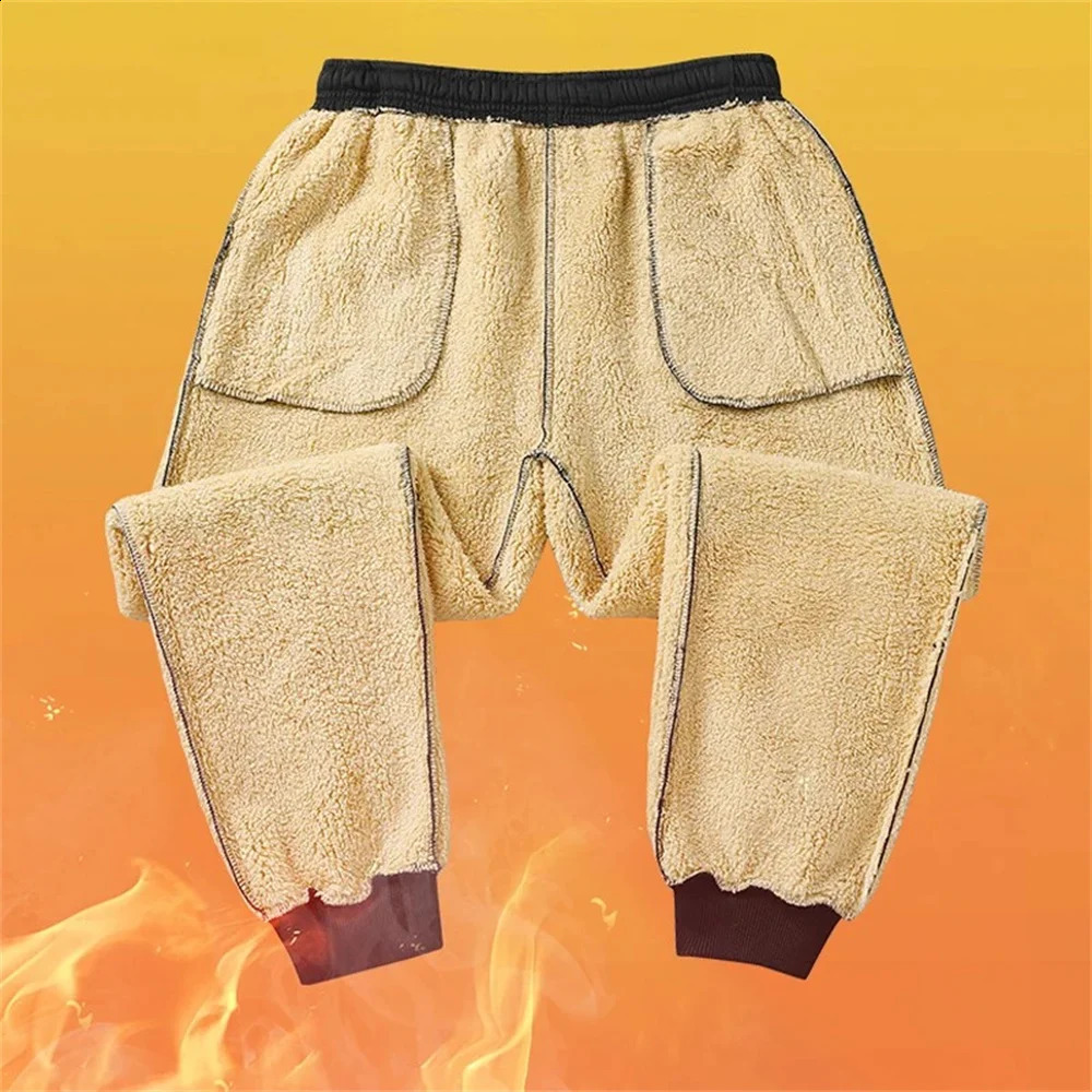 Winter Fleece Pants Thick Warm Thermal Trousers Men Fitness Drawstring Jogging Sweatpants Gym Running Leggings y240823