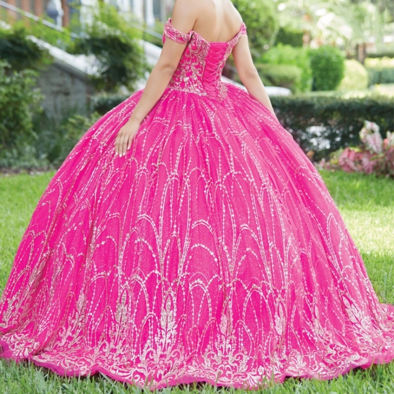 2025 Rose Red Sparkly Quinceanera Dresses Ball Gown Off The Shoulder Crystal Beads Tull Sweet 16 Dress Vestidos De 15 Girls