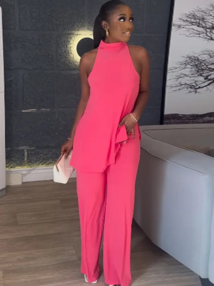 Womens Casual Fashion Two Piece Sets Summer Off The Shoulder Sleeveless Fresh And Street Camisole Vest Wide Leg Long Pants Set 240813