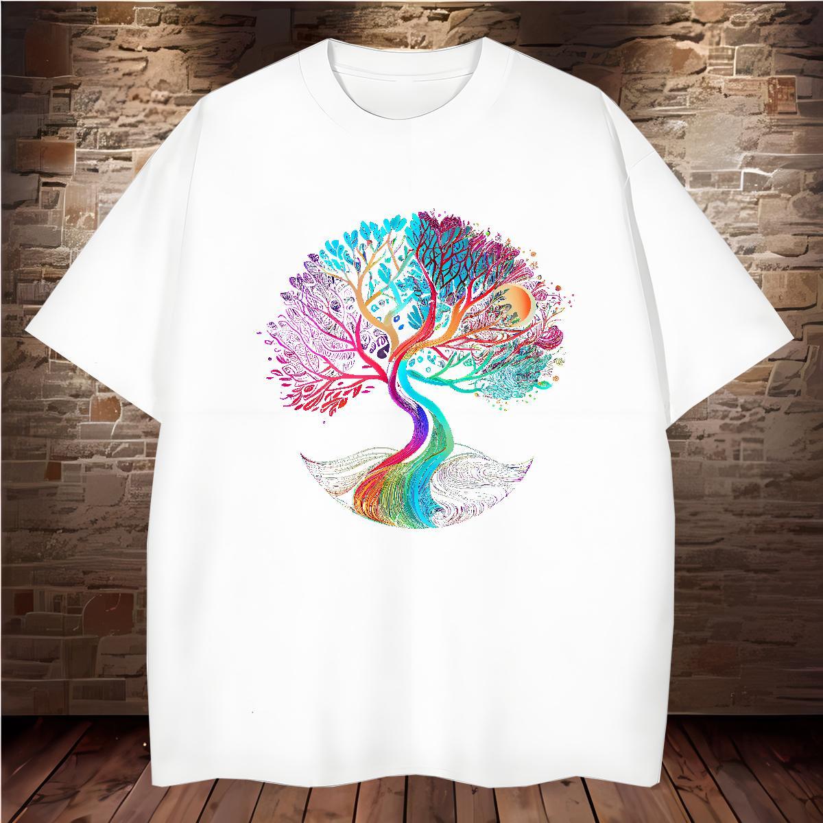 Mens T Shirts 100% Cotton 230g tree Anime Printing Street Short Sleeve O-Neck Oversized 3XL 4XL Couples T Shirts Designer Fashion High Quality Polos