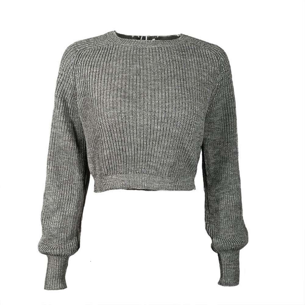 Autumn and winter knitted long sleeved round neck with exposed navel fashionable inner layer sweater women's short top jacket