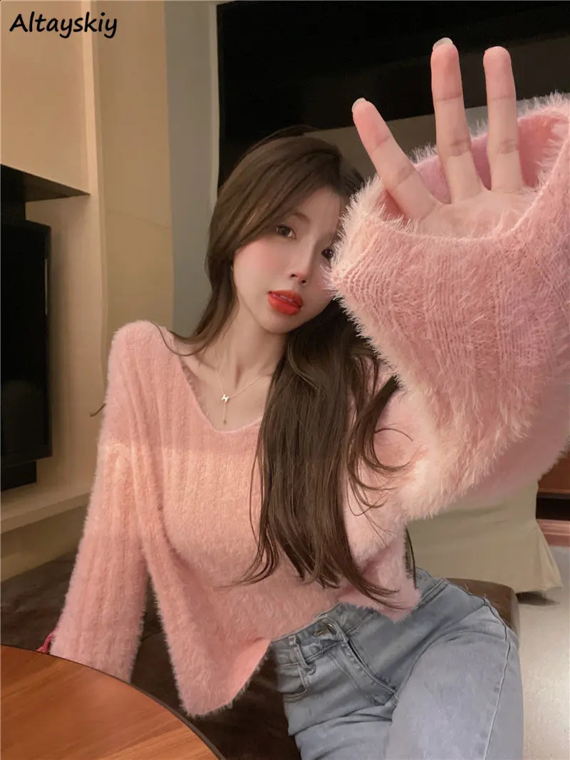 Sweaters Women Loose-fitting Preppy Style Solid Ulzzang Light Soft Autumn All-match Knitting Casual Mujer Clothes Pullovers Cozy 240812