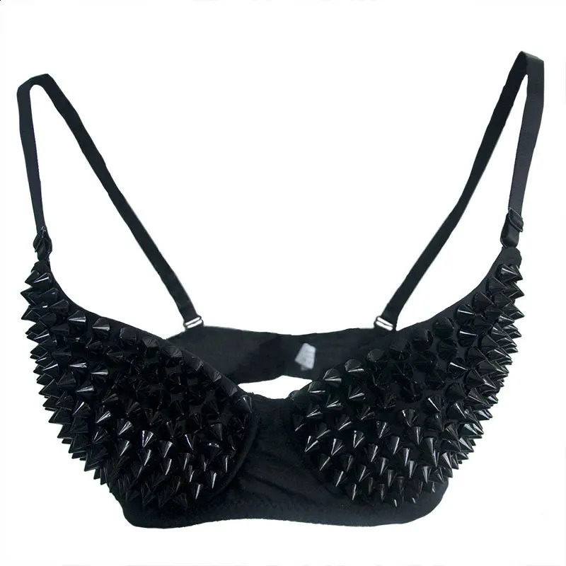 Silver Rivets Punk Rave Bralette Lingerie Gothic Bra Top Sexy Push Up Brassiere Nightclub Party Bar Fashion Bras For Women 240812