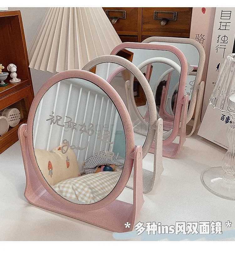 Ins Desktop Stand Makeup Mirrors Cute Rotating Oval Rectangle Women Vanity Cosmetic Mirrors Bedroom Dormitory Home DecorationXJ240813