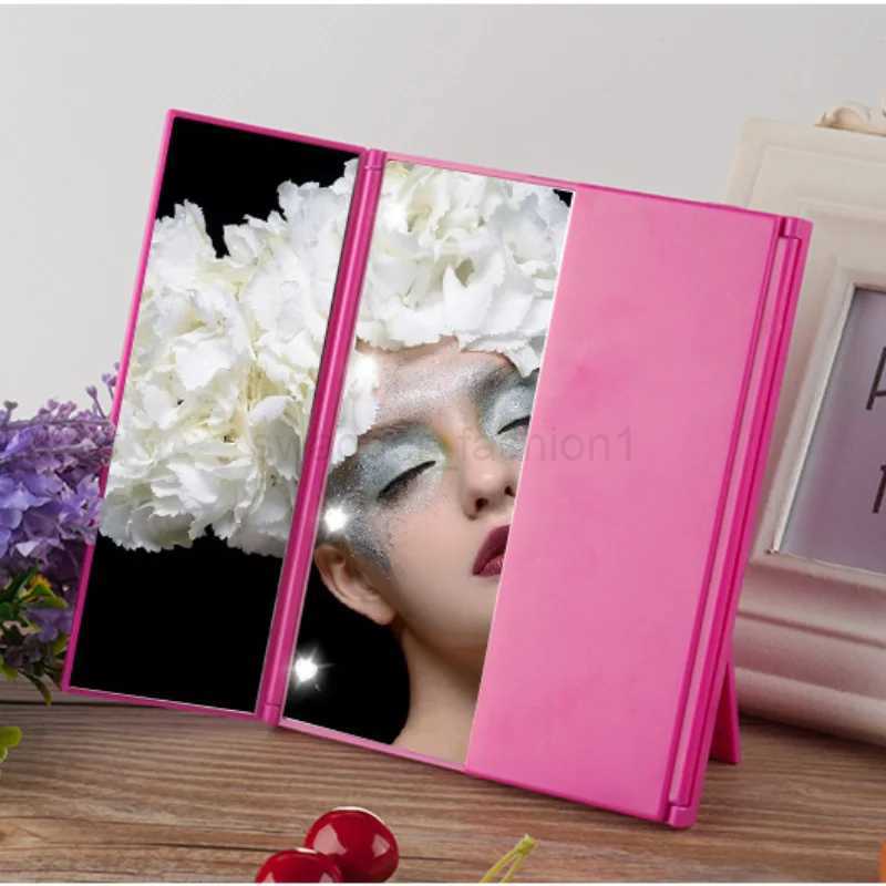 Portable LED Light Makeup Mirror Vanity Lights Compact Make Up Pocket Mirrors Vanity Cosmetic Hand Folding Led Mirror LampXJ240813