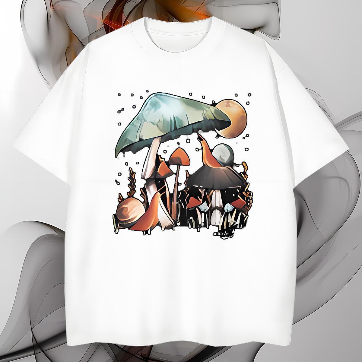Cool Design mushroom T Shirts Men Street Casual Men Tees 230g Cotton Factory Direct Pure Cotton Black Oversized Clothes