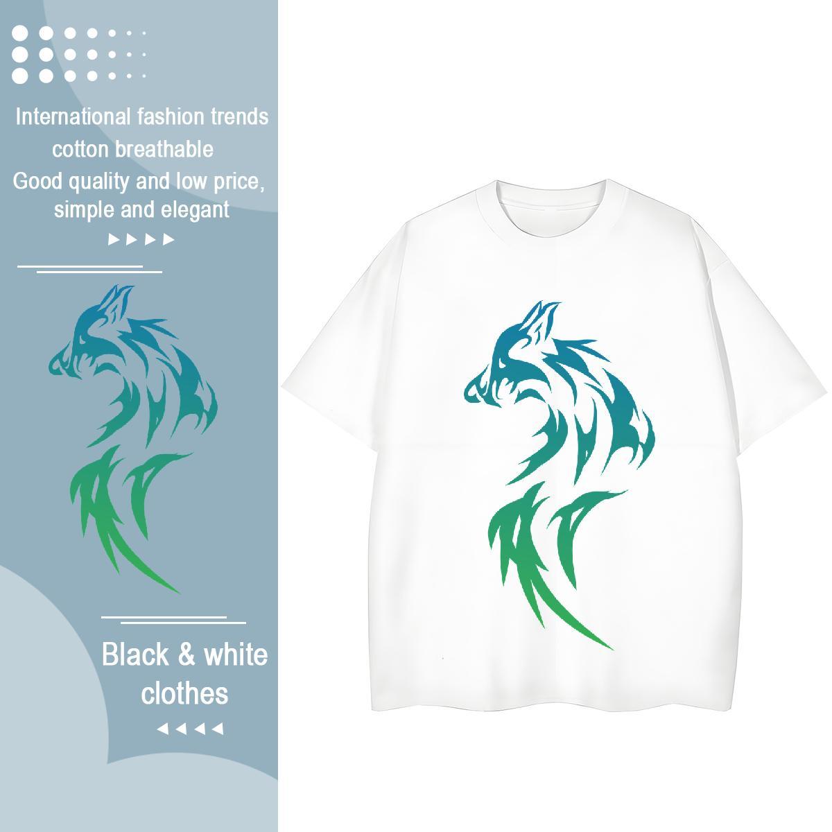 Popular T Shirts Men wolf Breathable Crew Neck Outdoor DIY Printed 230g Pure Cotton Men Clothes T-Shirt 2024 Tees Shirts