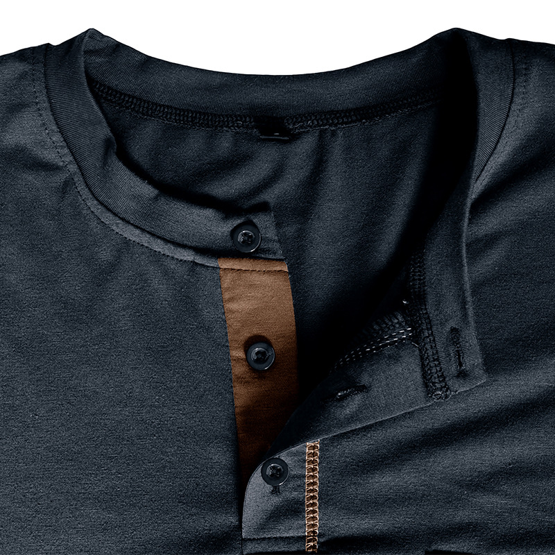 Summer Fashion Casual T-shirt Men's Henley Shirt Long Sleeve T-Shirt Color Matching Knitted T-Shirts