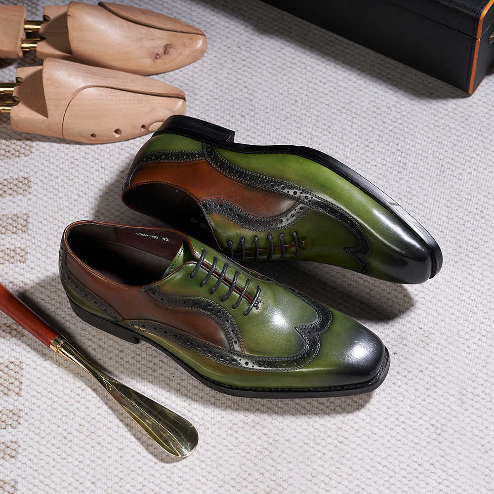 CMM Pointed Leather Shoes Mens British Business Dress Leather Large Oxford Shoes Trend Color Matching Manual Mens Shoes