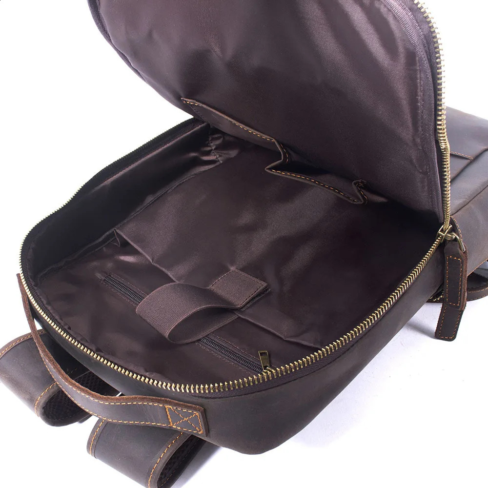 Vintage Crazy Horse genuine leather backpack for men laptop daily hiking Knapsack 240813