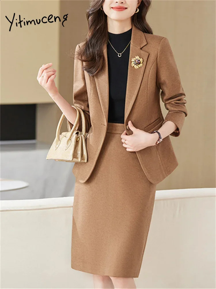 Yitimuceng Office Womens Two Piece Set Jacket Single Chest Ultra Thin Collar Solid Casual 240812