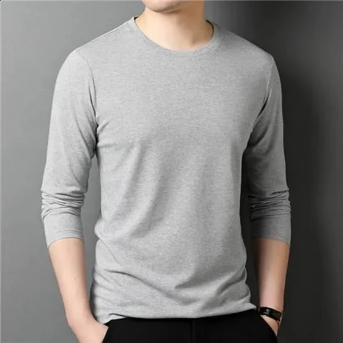 Mens T-Shirts Long Sleeve Slim Men T-Shirt Young Man Solid Autumn Tops Tees Shirt O-Neck For Male Boys Tshirt 240812