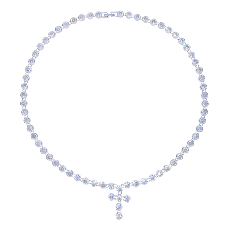 Geometric Zirconia Tennis Chain: Iced-Out 5A CZ Cross Pendant Necklace