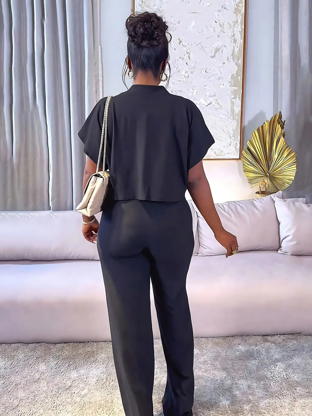 White Short Sleeve Shirt Tops Casual Wide Leg Pants Short Cardigan Top Solid Color Straight Pants Women Two-Piece Sets Outfits 240819