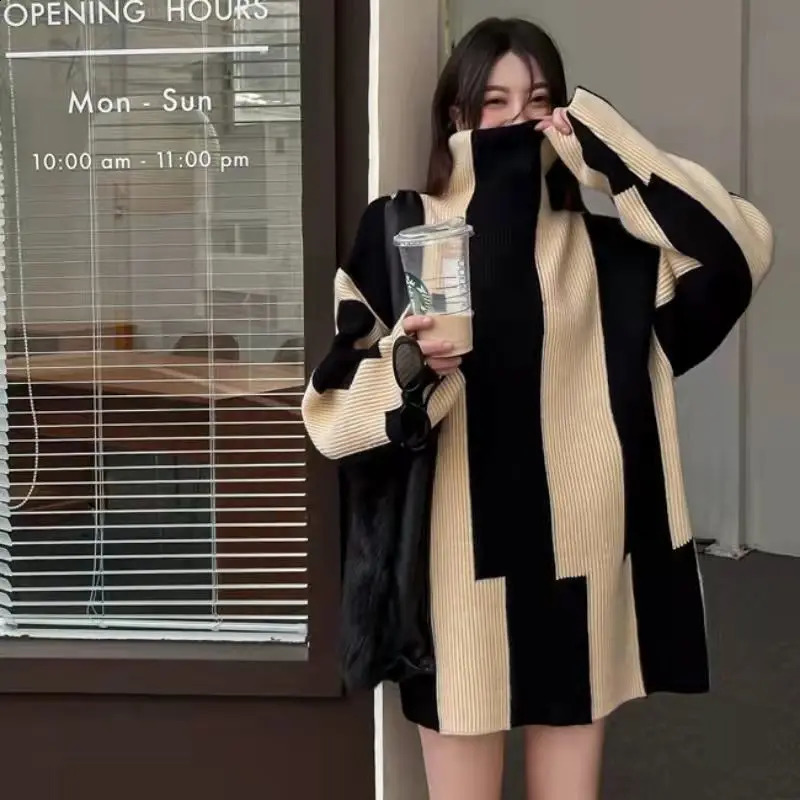 Korobov Spring Women Pullovers Sweaters Korean Chic Elegant Striped Oversize Jumpers Preppy Style Sweet Sueter Mujer 240812