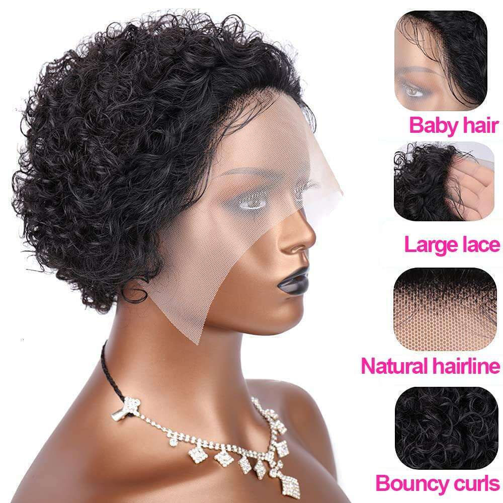 Pixie Cut 6 Inch Short Curly Human Hair 13X1 Transparent Lace Wig Plucked And Bleached Knots Wigs For Black Women