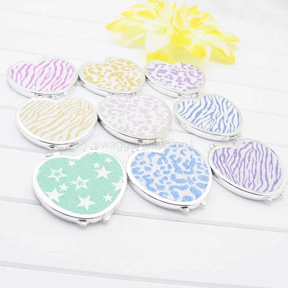 Travel Vanity Mirrors Pocket Heart Shaped Makeup Hearts Portable Double Sides Make up Mirror for Women (RandomXJ240813