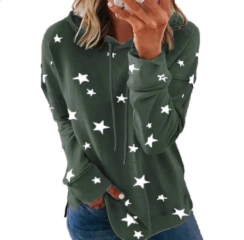 Ladies Star printed large size loose hoodie ladies fall winter 240813
