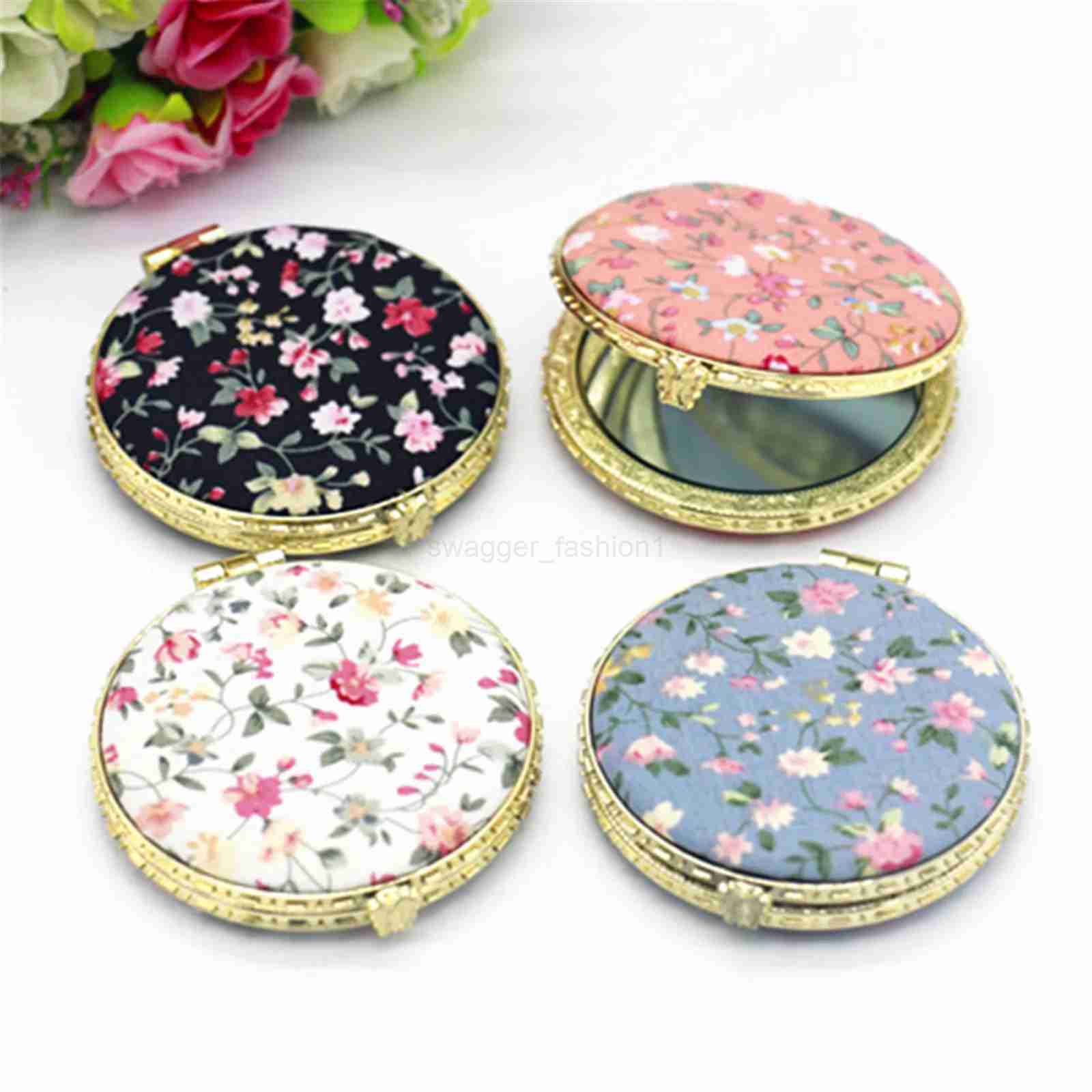 Vintage Foldable Makeup Mirror Mini Heart Round Makeup Vanity Mirror Portable Hand Mirrors Compact Mirror Pocket Cosmetic MirrorXJ240813