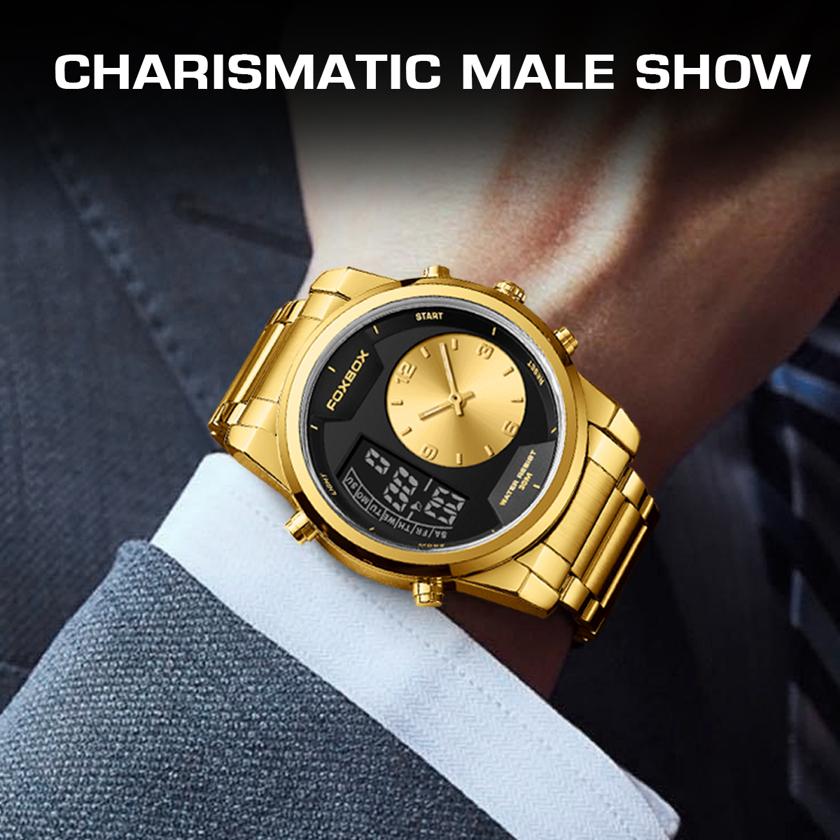 LIGE Outdoor Sports Men's Waterproof Night Light Dual Display Electronic Watch Men's Multi functional Alarm Clock Fashion Watch